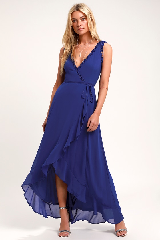 Sexy Cobalt Blue Maxi  Blue Wrap Dress 